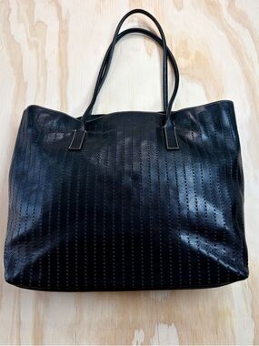Prada Glace Calf Laser Cut Tote Black Nero Perforated Leather Bag